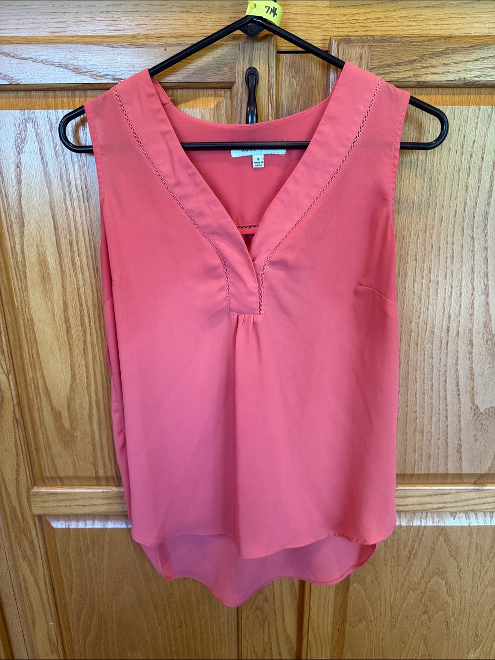 714 Rose & Olive Coral Pink Sleeveless V-Neck Hi Low Blouse Size S